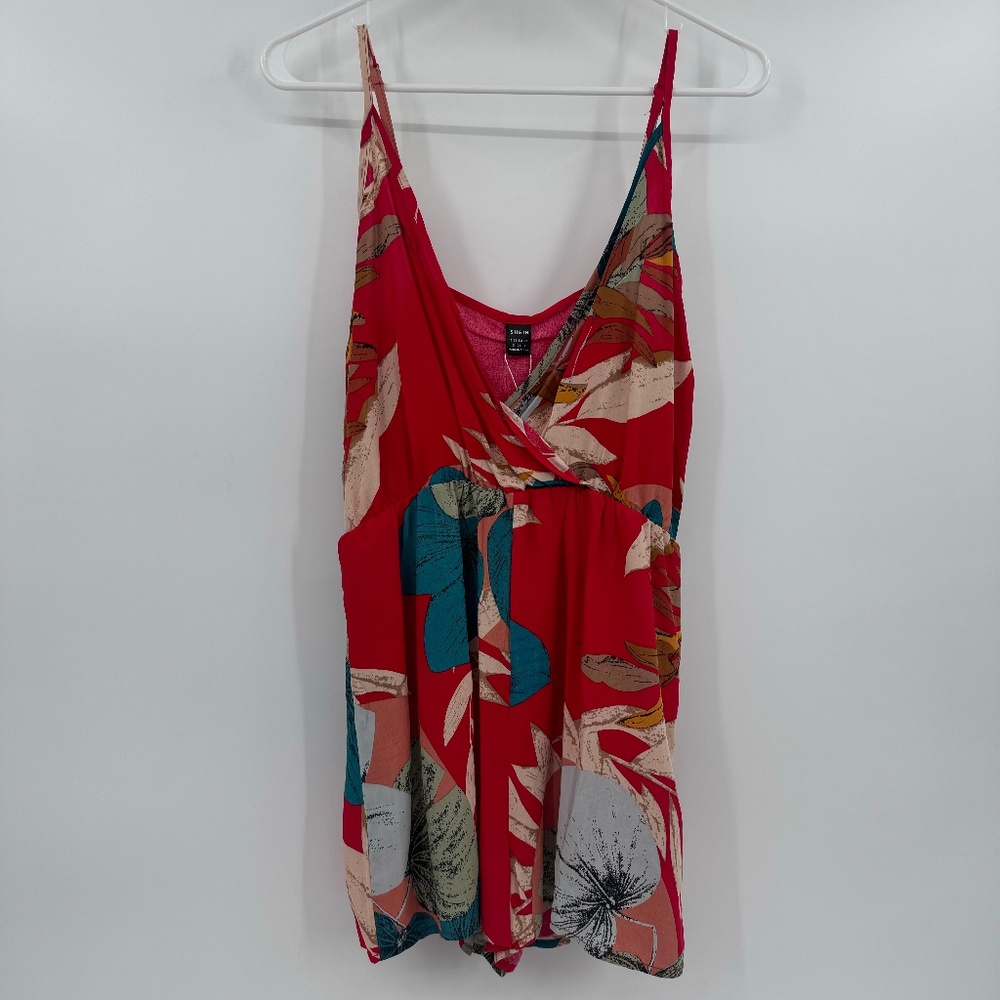 Shein Romper Women Small NEW Red Sleeveless Wrap Tropical Resortwear Beach